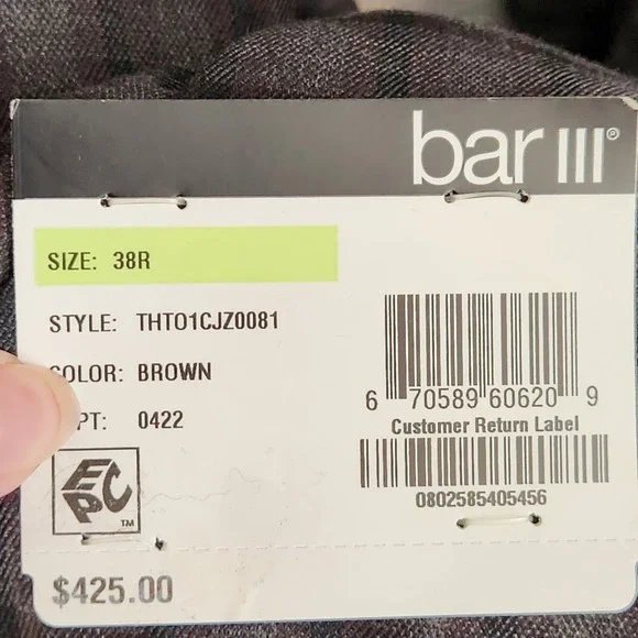 Bar III Blazer Mens 36R 36 Regular Gray Plaid Slim Fit Stretch Sport Coat Jacket - Picture 10 of 10